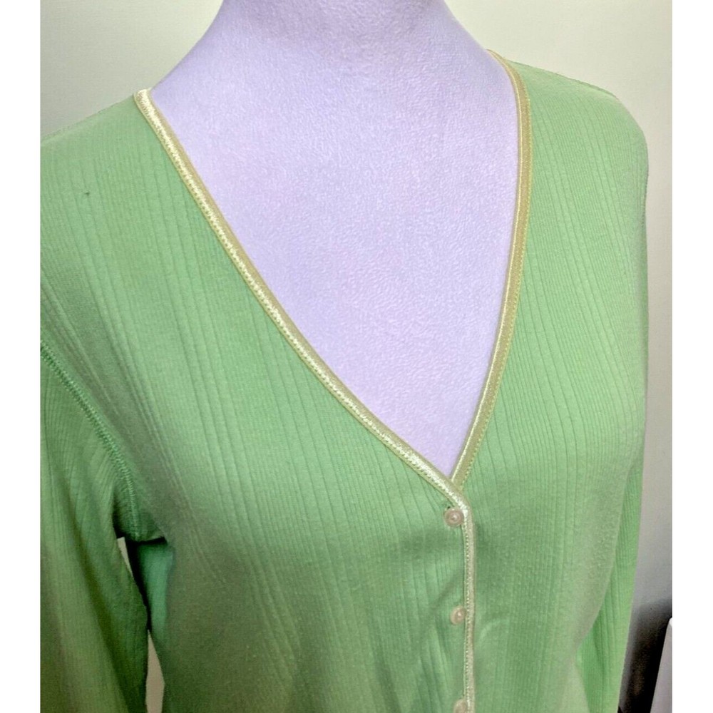 Vintage Weekend Traffic Sz L Green V-Neck Button-Front Long Sleeve Cardigan Top